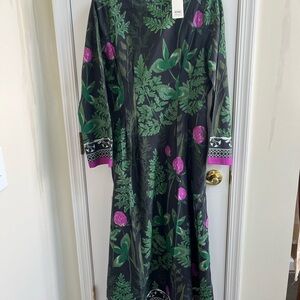 CELINA MOON Green Leaf Pattern Dress
